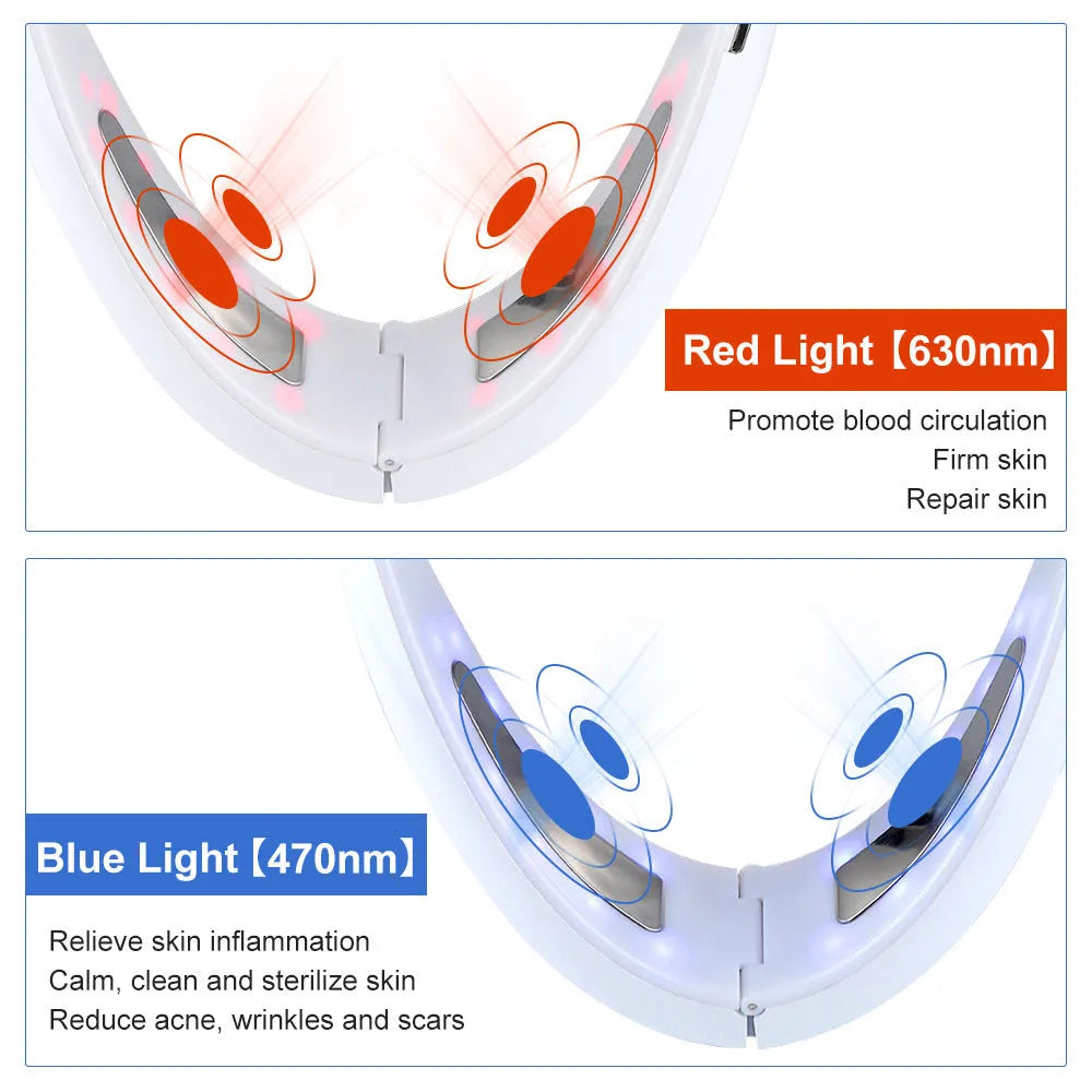 White ABS facial lifting device with red and blue light therapy panels and control buttons