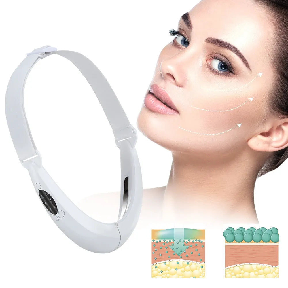 White ABS facial lifting device with red and blue light therapy panels and control buttons