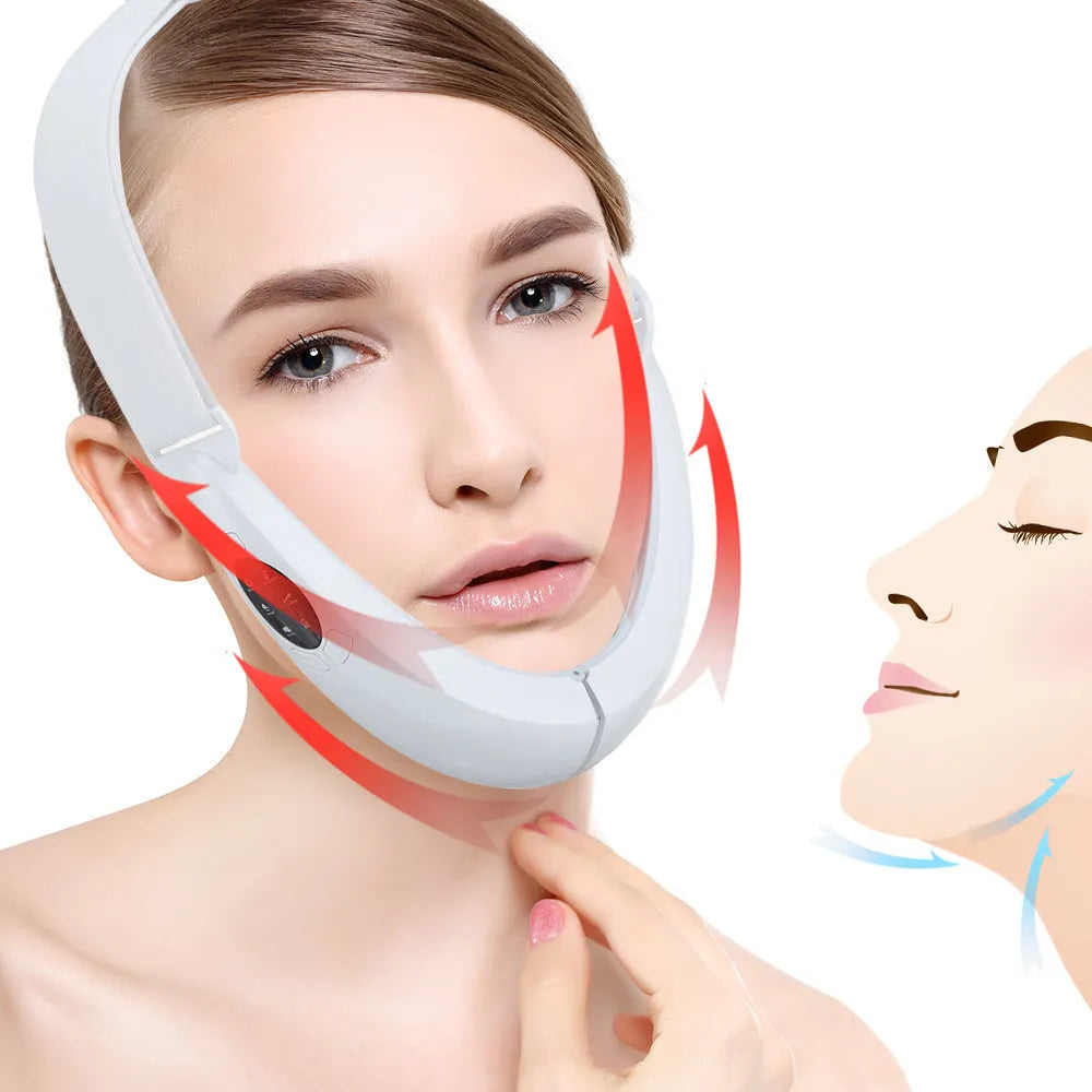 White ABS facial lifting device with red and blue light therapy panels and control buttons