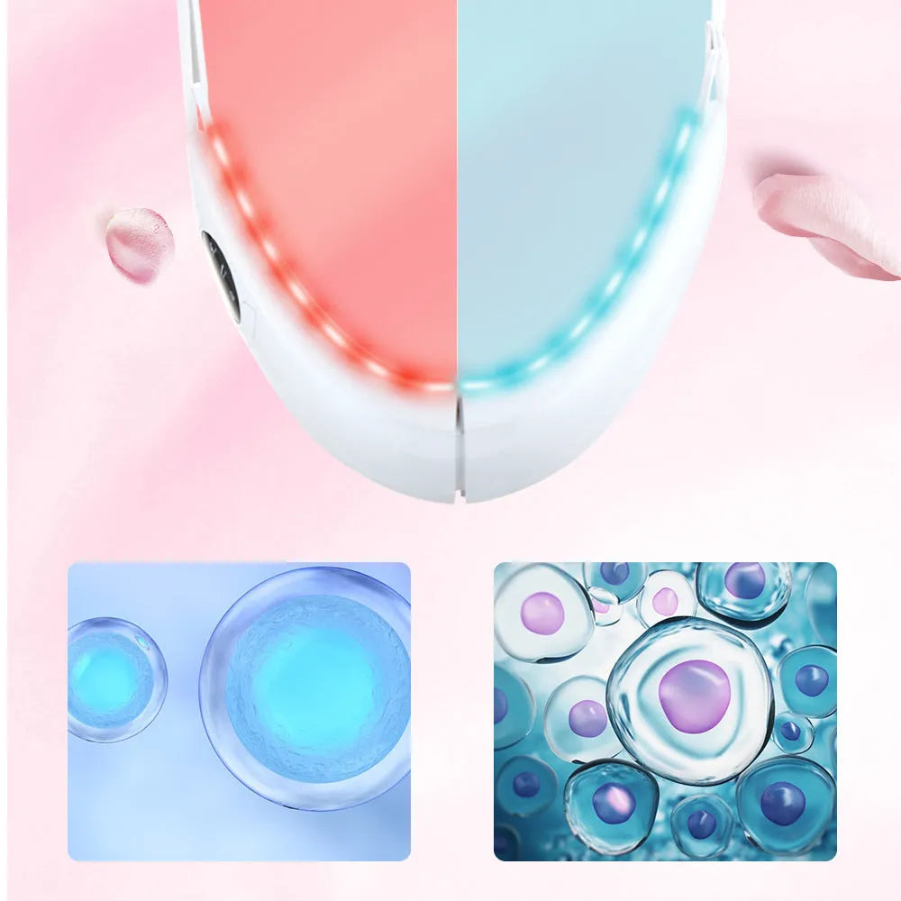 White ABS facial lifting device with red and blue light therapy panels and control buttons