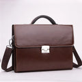 Black horizontal square men's business briefcase made of PU leather with a single strap.