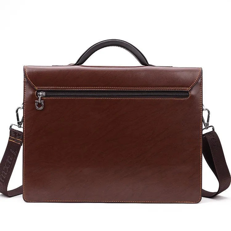 Black horizontal square men's business briefcase made of PU leather with a single strap.