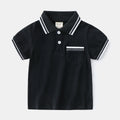 Boys' cotton polo shirt in white or black with round neck and short sleeves