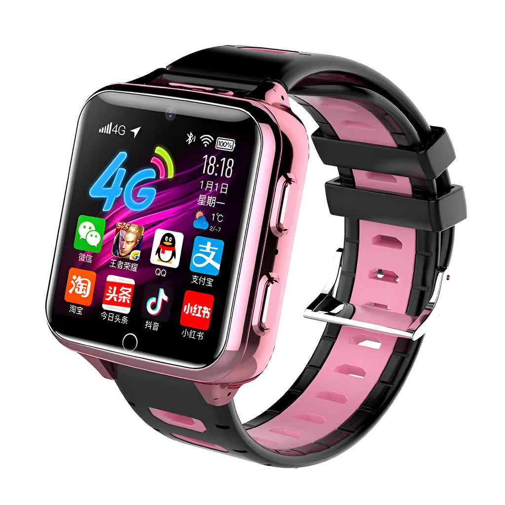 Children's smart watch with 1.54-inch screen, silicone sport strap, available in black, blue, or pink colours