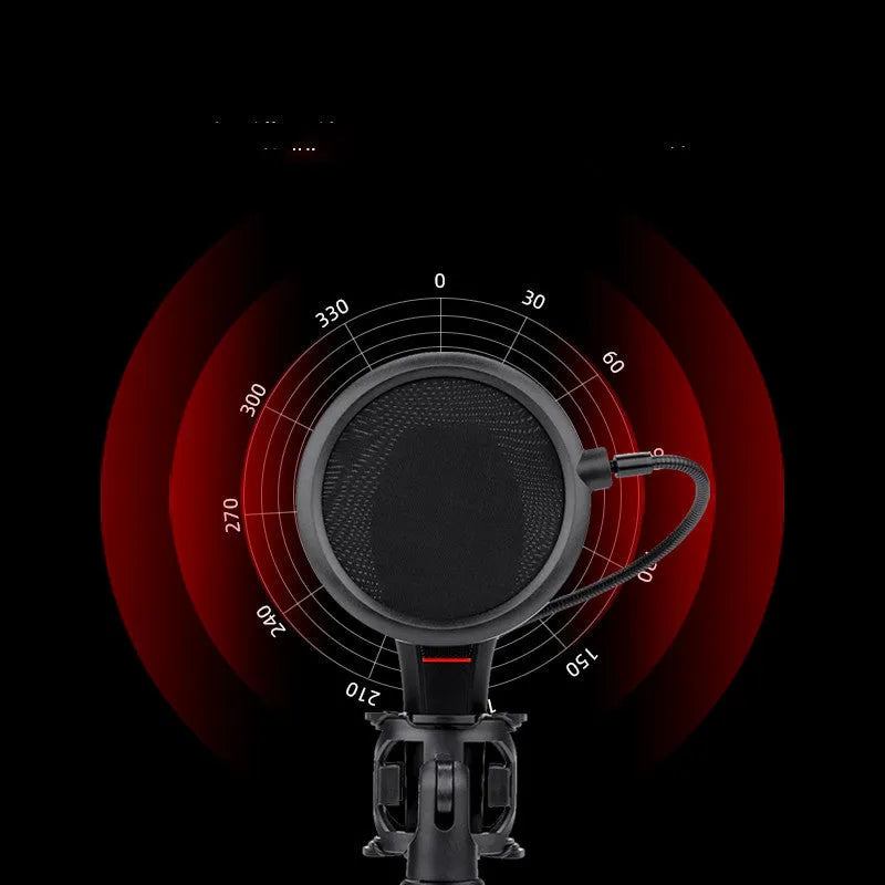 Black USB broadcast microphone for live streaming with directional noise reduction