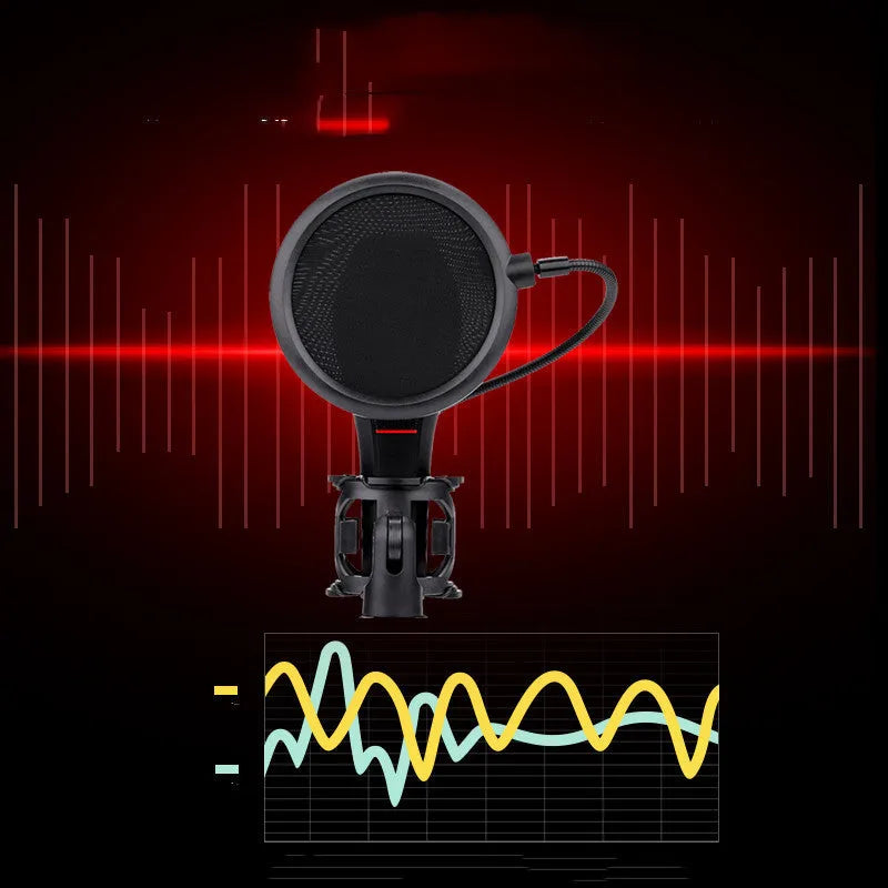 Black USB broadcast microphone for live streaming with directional noise reduction