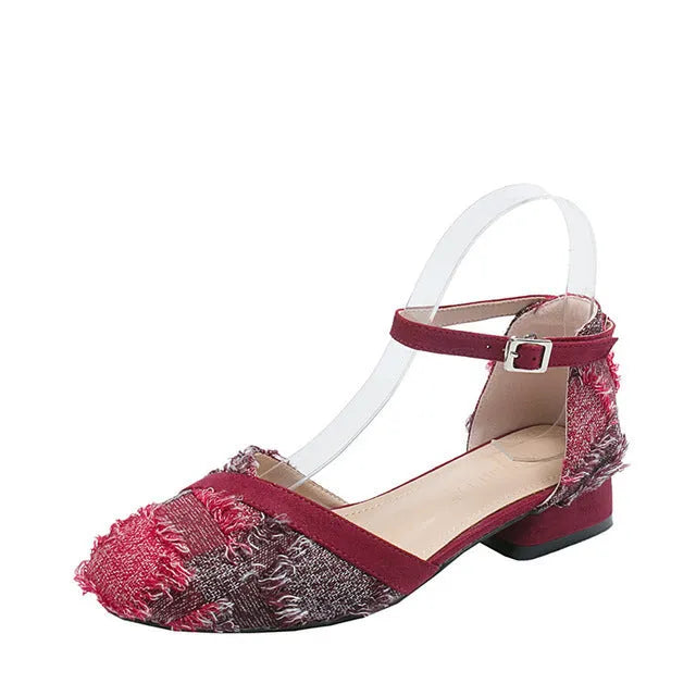 Women's apricot suede D'Orsay flat shoes with an ankle strap and a low rubber sole.