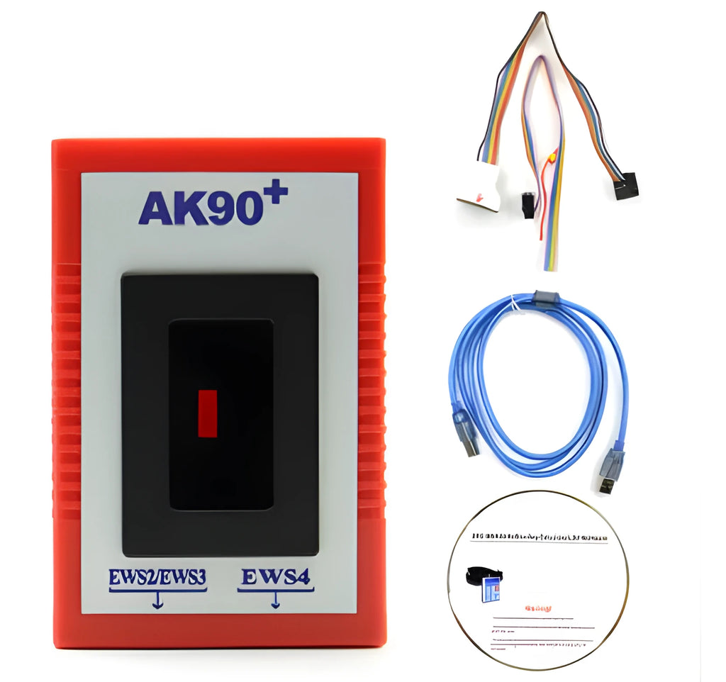 Red anti-theft key matching instrument car fault diagnosis tool on workshop bench