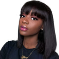 Unice black real human hair wig with lace front, shown at 10 inches length on a model.