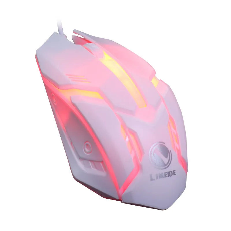 Wired computer mouse with colourful glowing illumination in black or white with USB cable