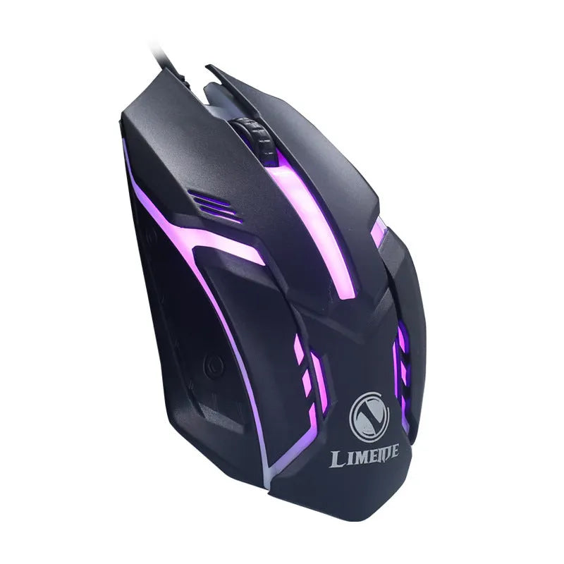 Wired computer mouse with colourful glowing illumination in black or white with USB cable