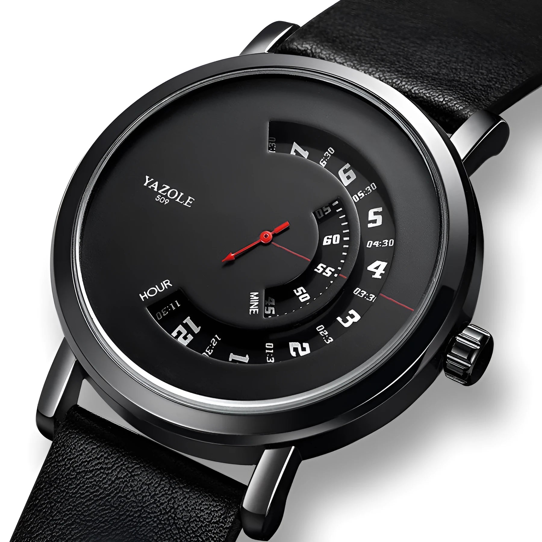 Men's waterproof quartz watch with turntable bezel, metal case and strap, on a wrist.