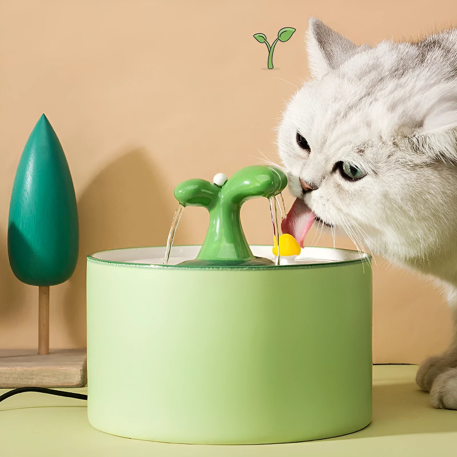 1.5L electric ceramic cat drinking fountain in green with double filtration system and silent pump