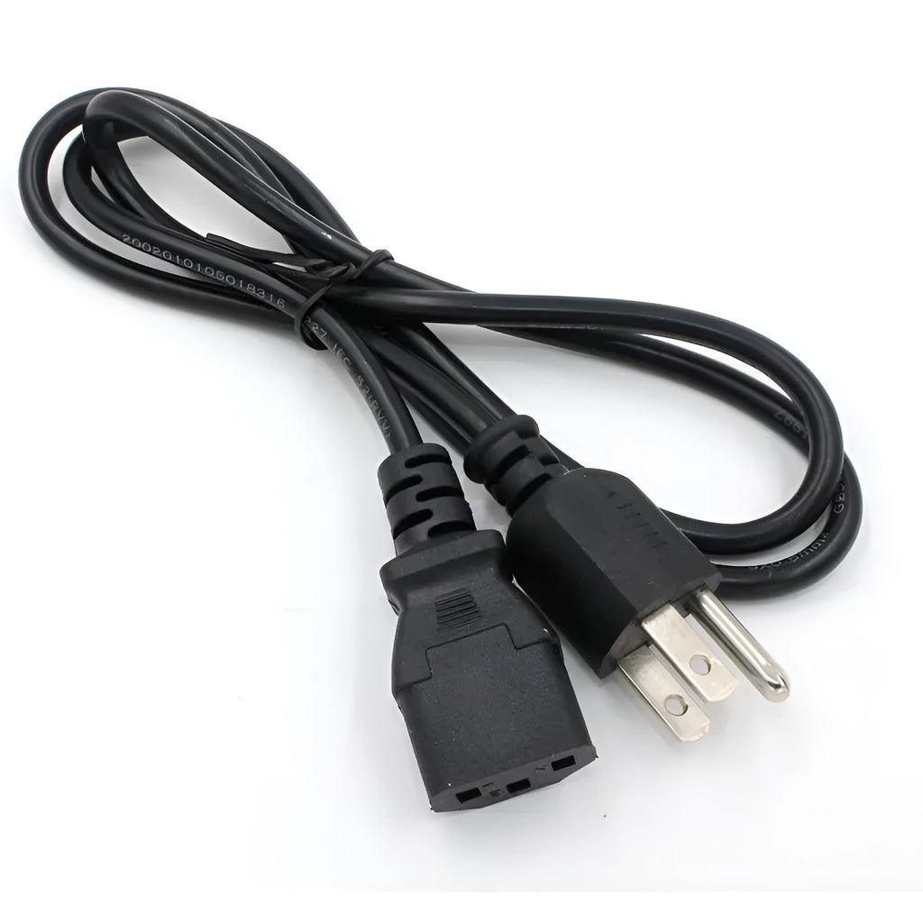 Black American three-pin plug power cord with 1.2m length of PVC-sheathed cable
