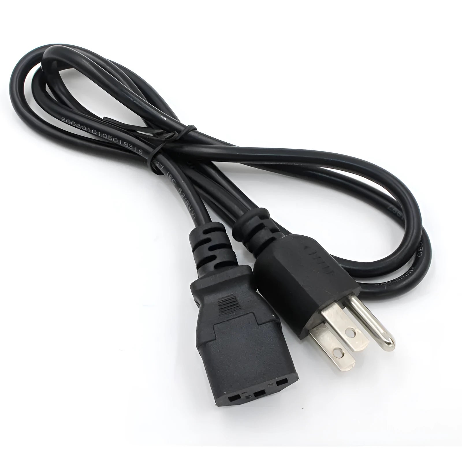 Black American three-pin plug power cord with 1.2m length of PVC-sheathed cable