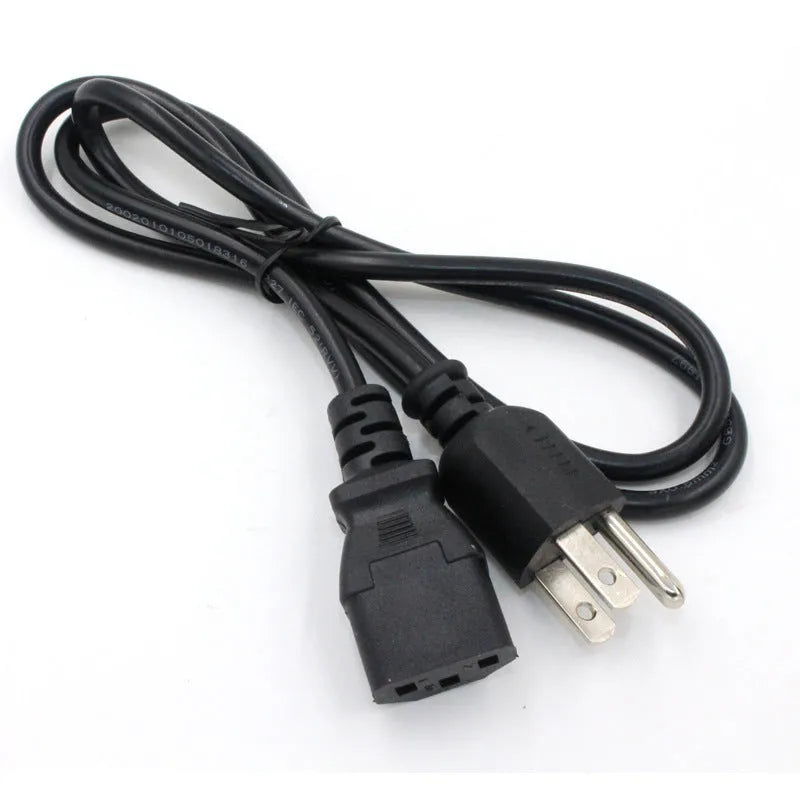 Black American three-pin plug power cord with 1.2m length of PVC-sheathed cable