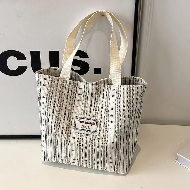 Japanese style corduroy handbag in ivory white, grey or dark brown colours