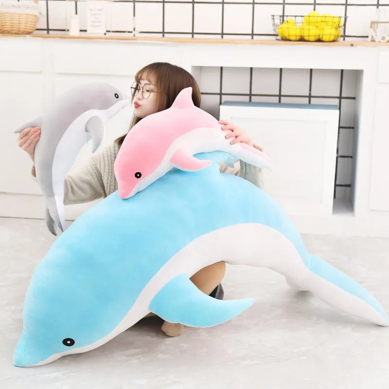 Crystal super soft dolphin plush toy in blue with PP cotton filling