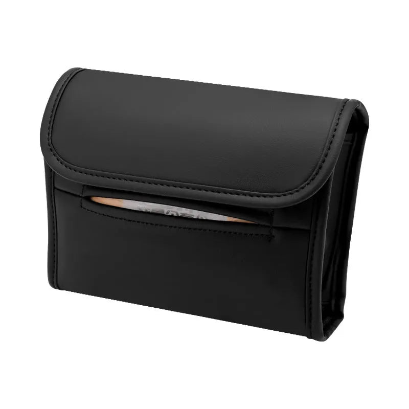 Leather car tissue box with elastic band for mounting on car seat or sun visor