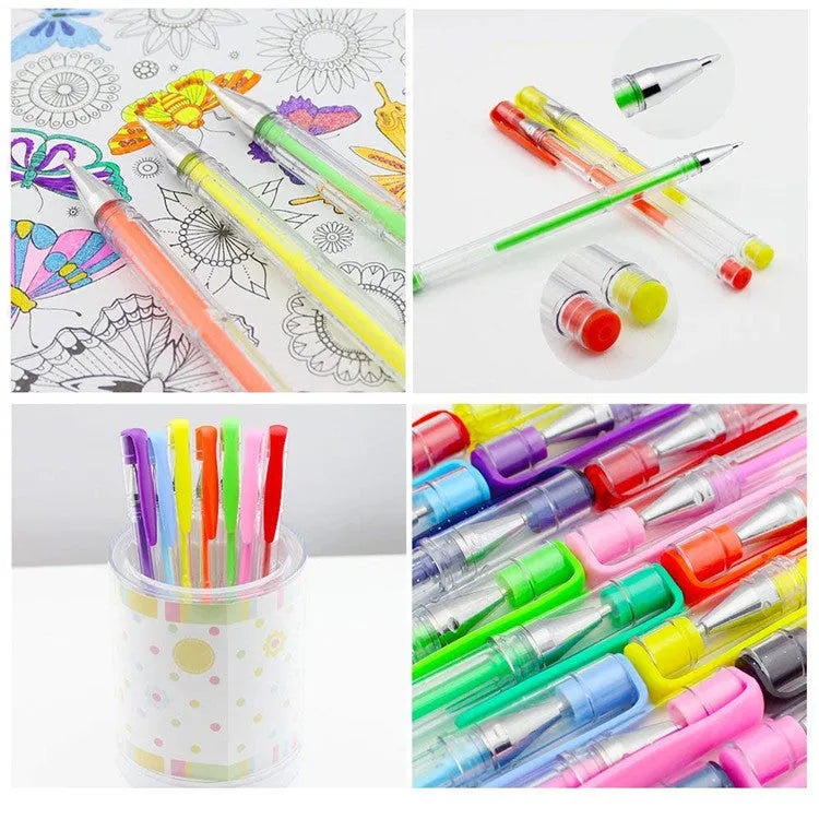100 colour gel pens with watercolour effects showing dual tip sizes of 0.5mm and 1.0mm