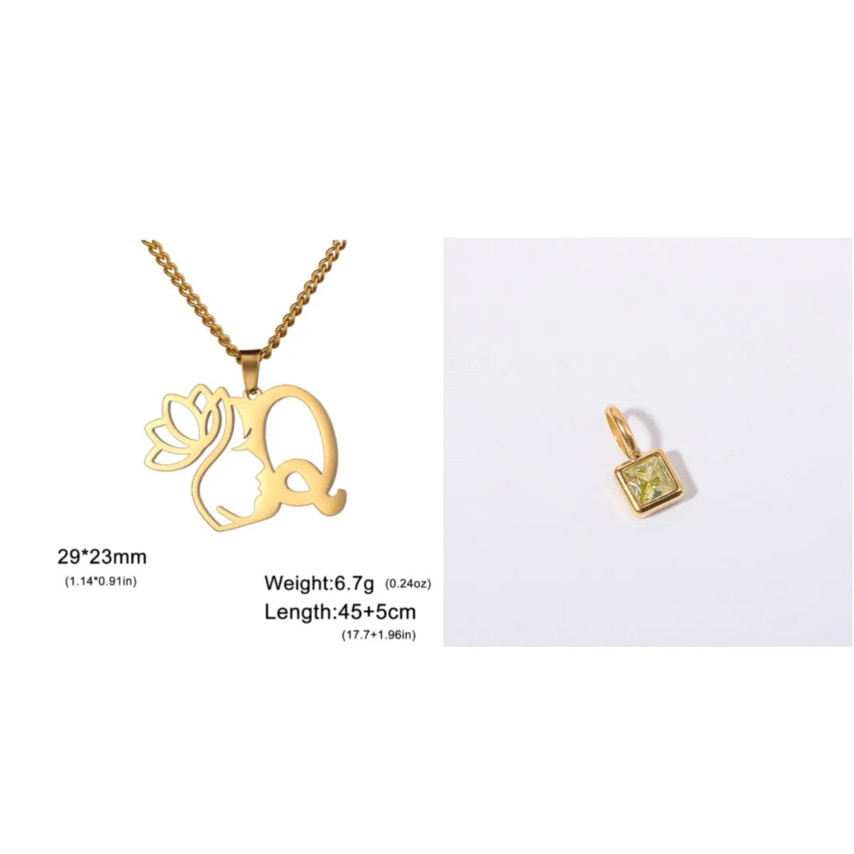 Stainless steel necklace with a single alphabet letter pendant on a cross chain, in gold or silver colour.