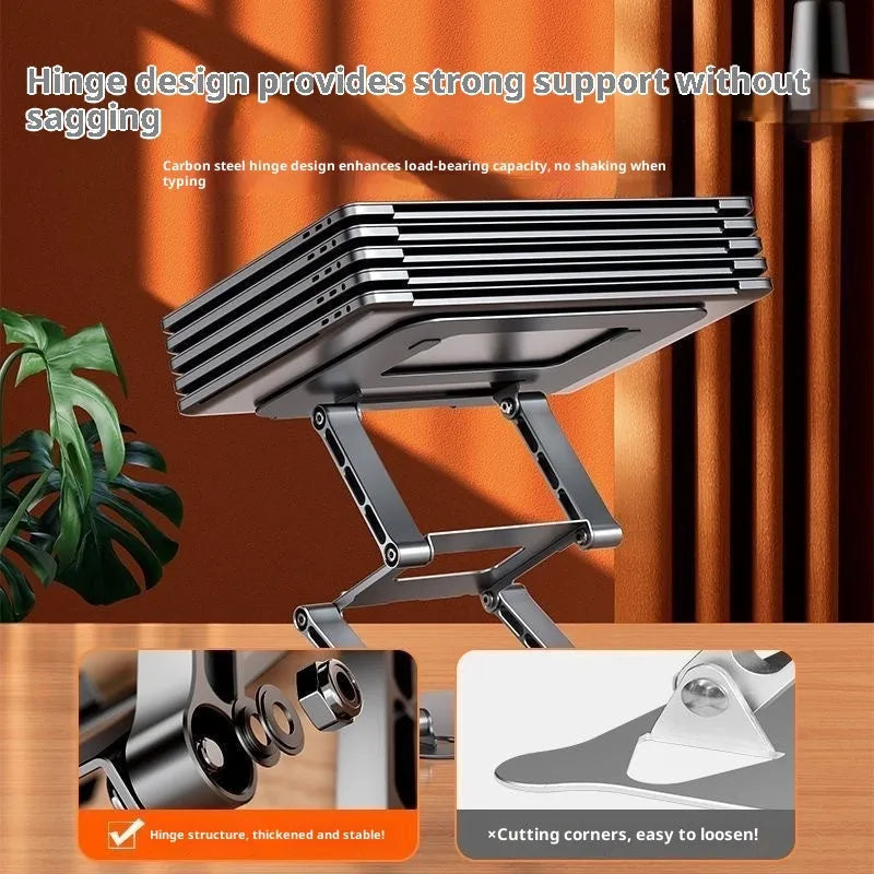Three-layer elevated carbon steel laptop stand in Bright Moon Silver, height adjustable for laptops under 15.6 inches