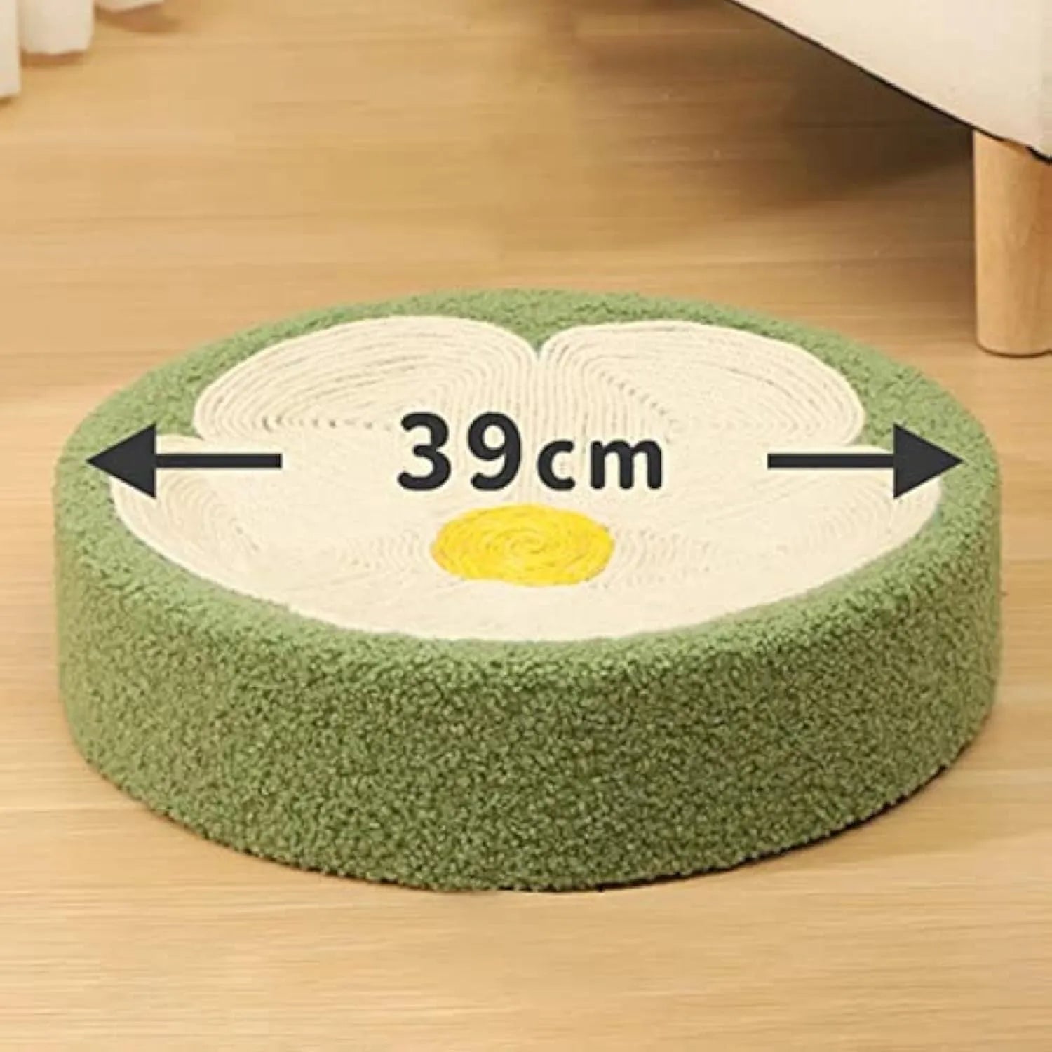 Green round sisal cat scratcher bowl lounger bed measuring 39cm diameter