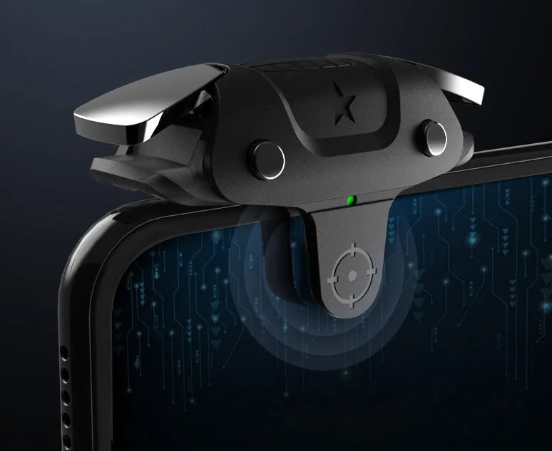Black F5 mobile game controller showing compact 5cm dimensions for phone gaming