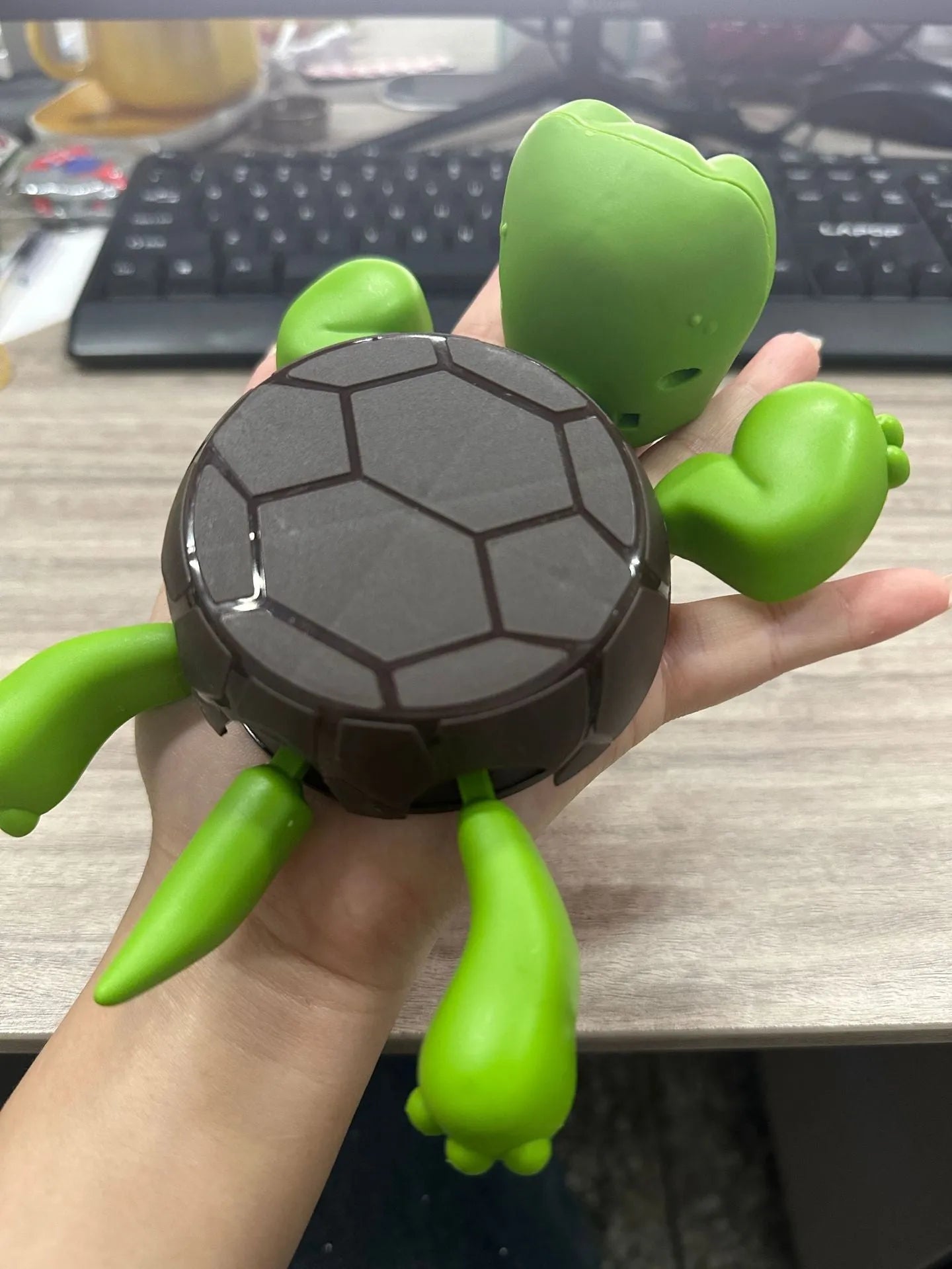 Turtle-shaped ABS plastic coaster in light green, dark green, wheat starch, and yellow colour options.
