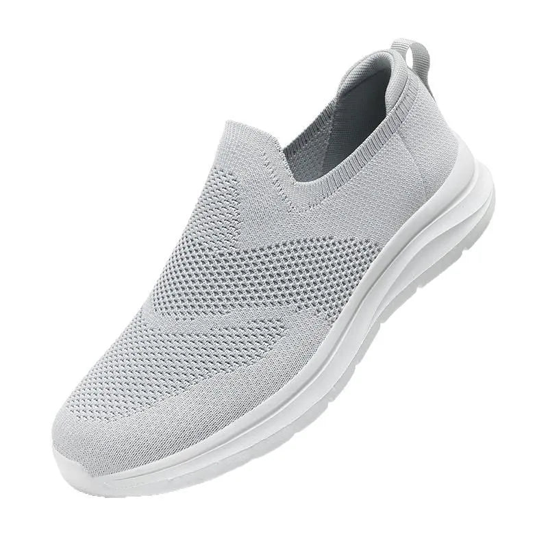 Sports men's extra large size slip-on mesh woven light casual shoes in beige with rubber sole