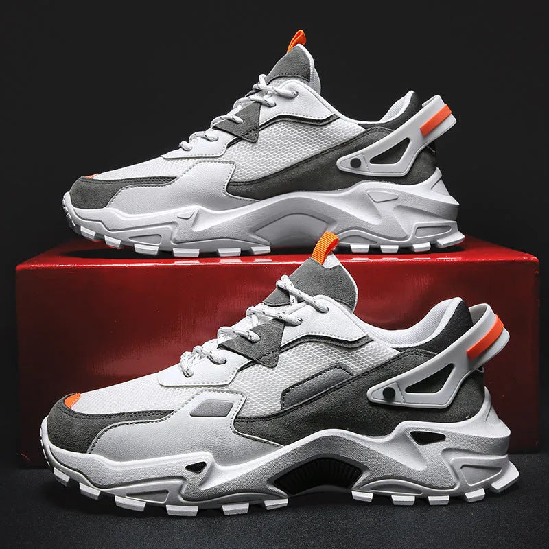 Brand men's casual breathable sneakers in beige with colour matching design
