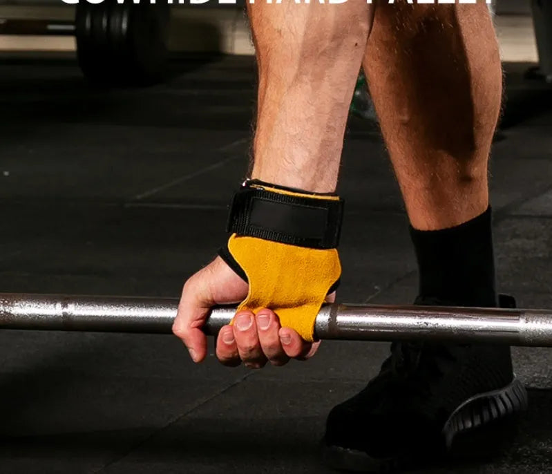 SKDK brown cowhide hand grips with double-layer construction for weight lifting