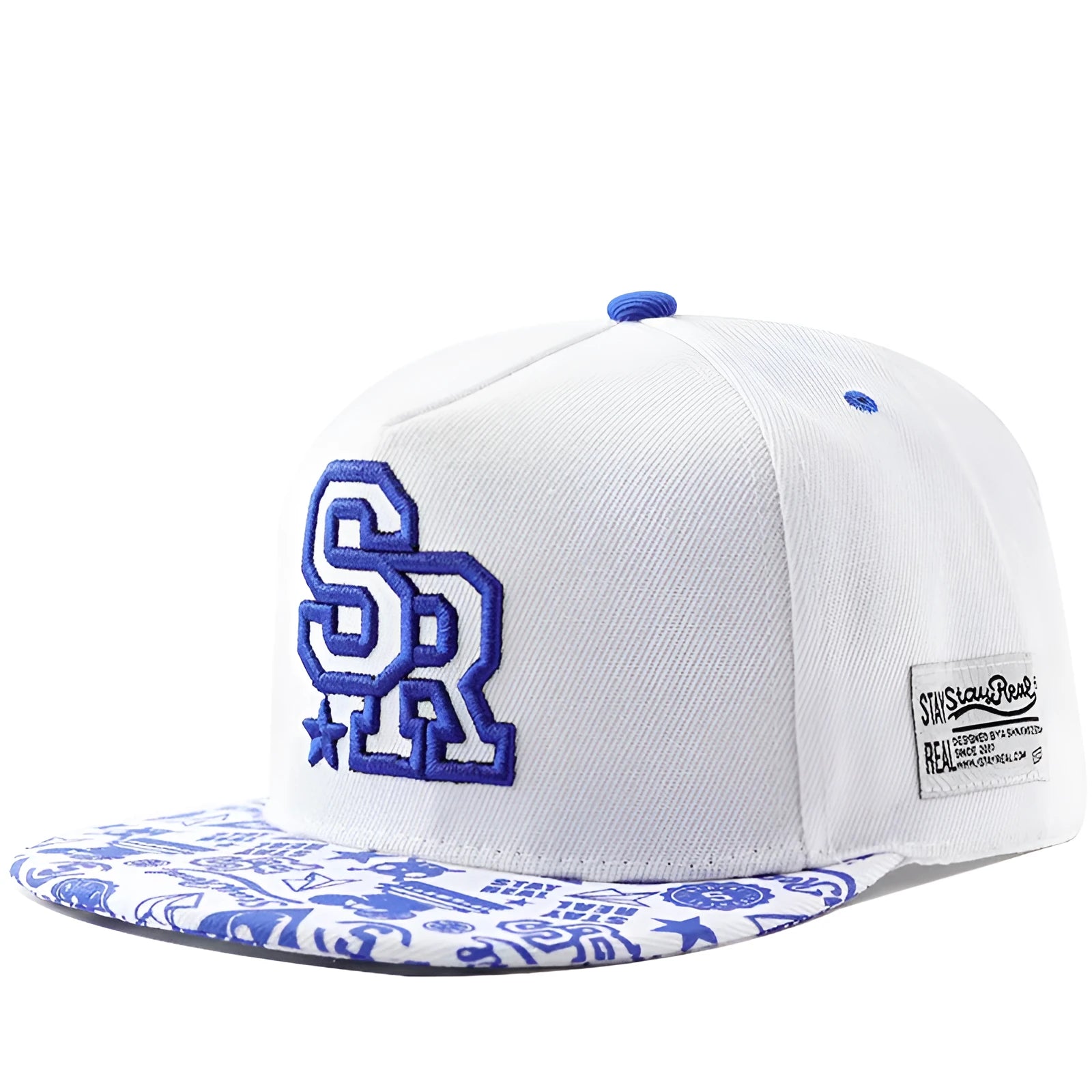 Embroidered letter baseball hat in cotton with adjustable strap, dome crown, black and white colour options