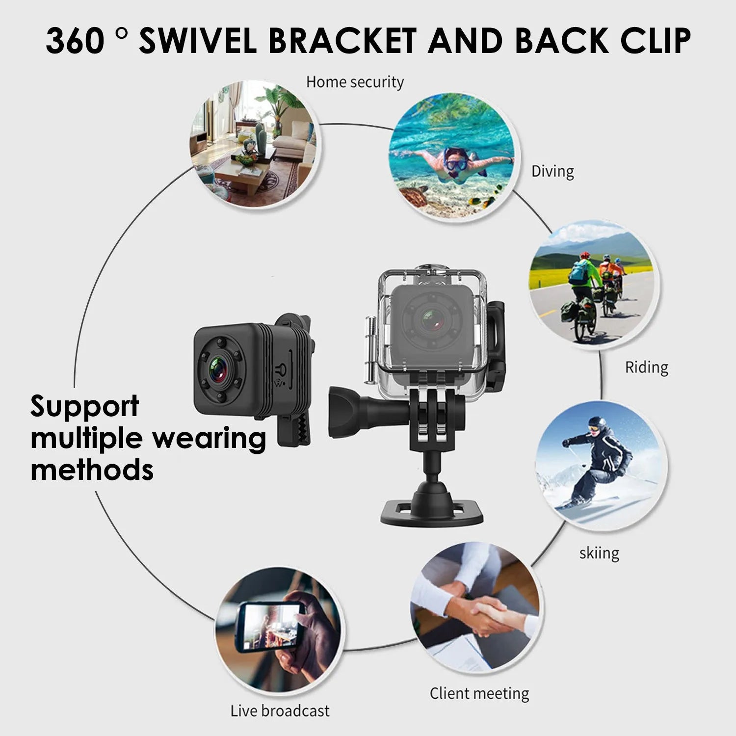 SQ29 black waterproof sports camera with extended battery for 4-hour continuous shooting