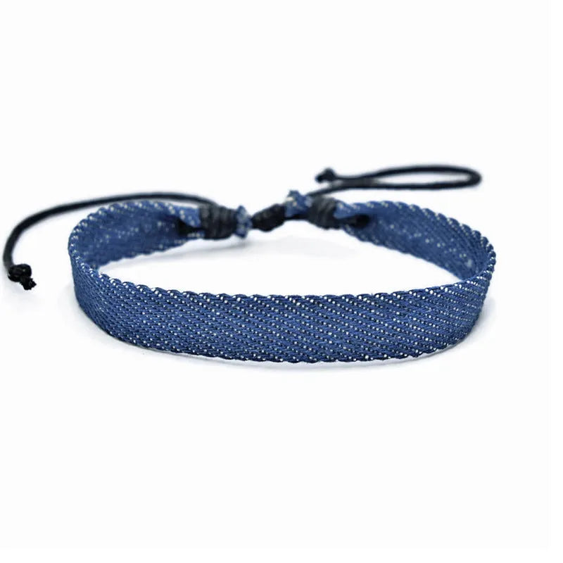 Handmade denim fabric bracelet in multiple colour options for unisex wear