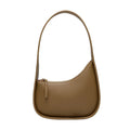 Genuine leather half moon women's handbag with wide shoulder strap in caramel colour