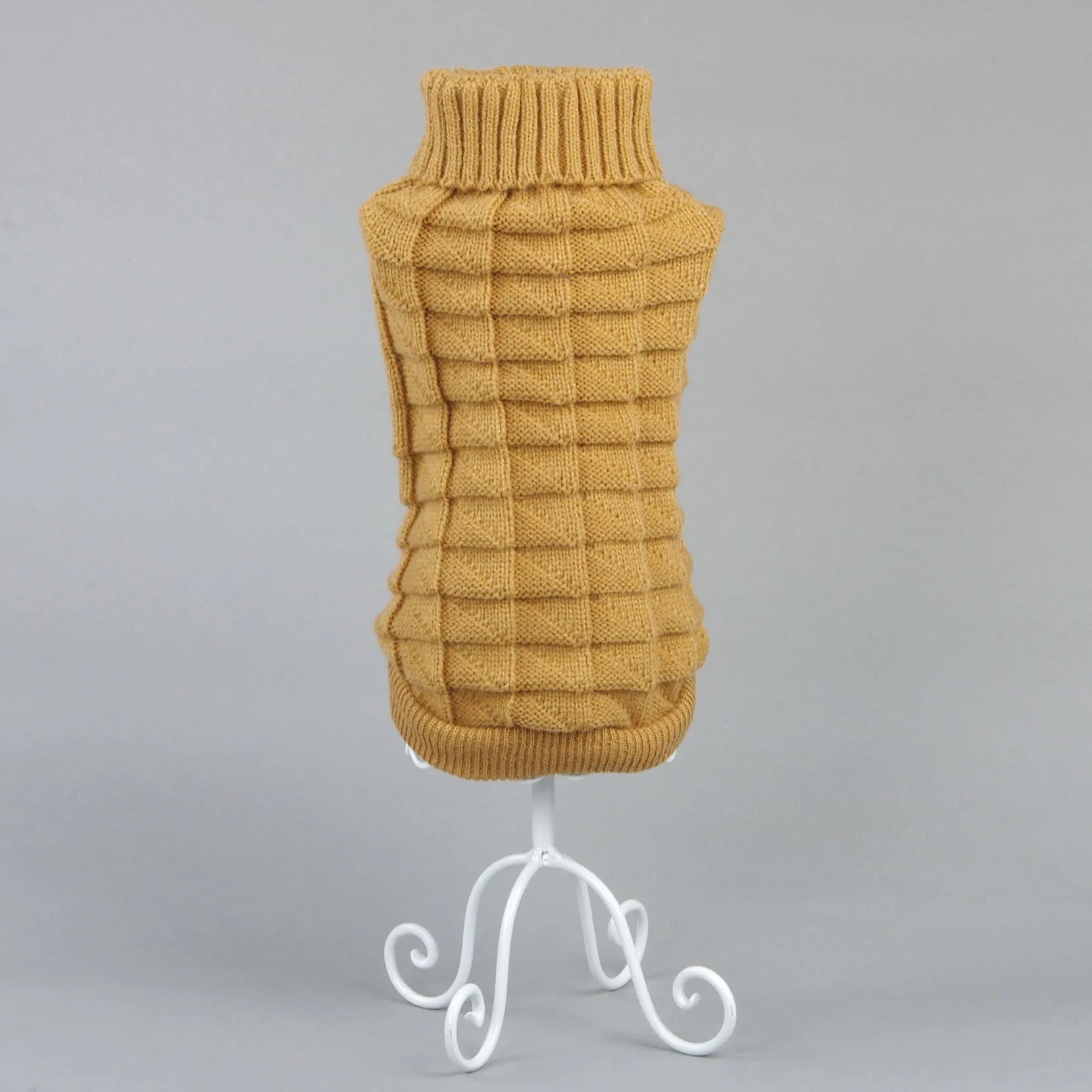 Solid colour acrylic dog sweater in red on small dog with knit fabric