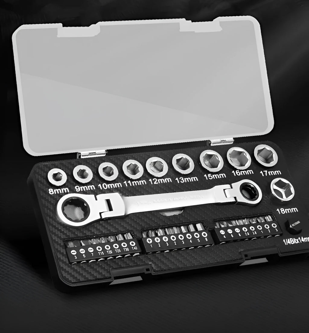 Dual-purpose ratchet wrench set with two-way mechanism, sockets, and batch heads