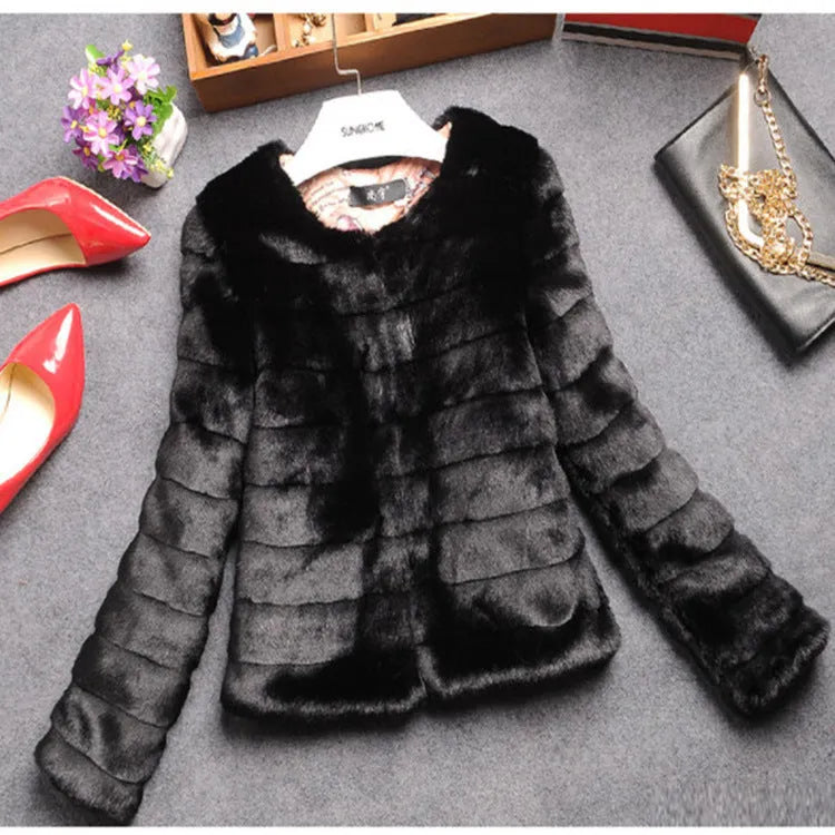 Women's faux fur top with regular sleeves in beige colour showing textured fabric