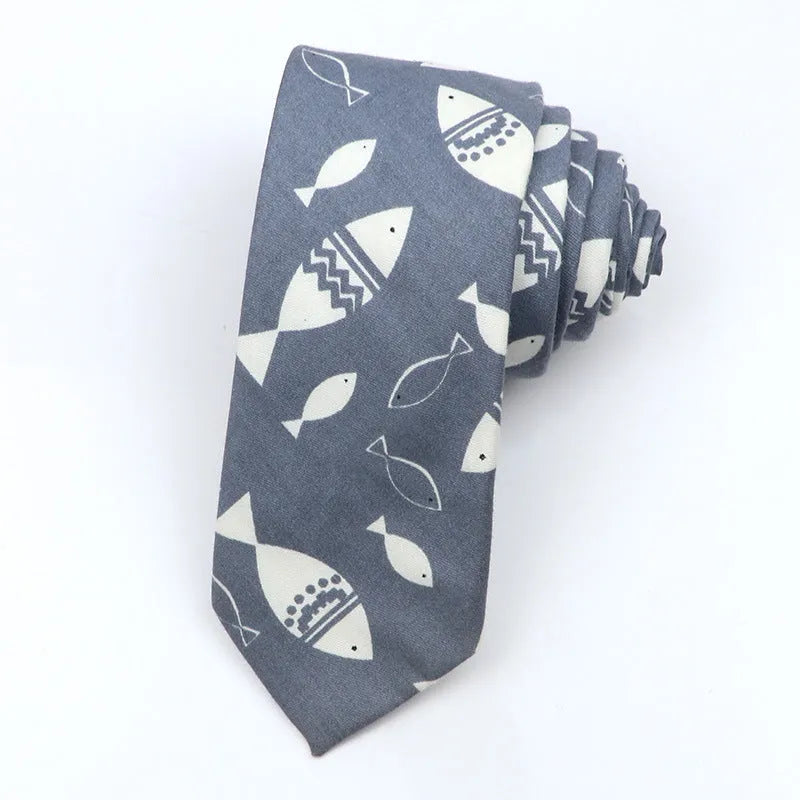 Korean style narrow men's cotton bow tie with a printed cartoon pattern, shown in colour GH21-01.