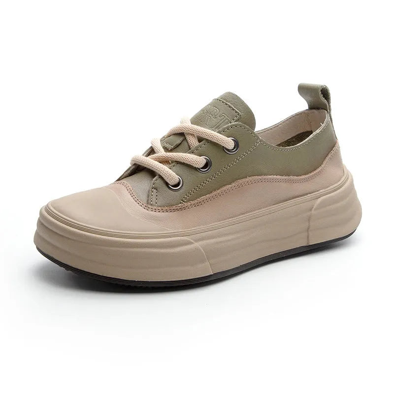 Women's leather low-top platform sneakers in matcha green on a white background.