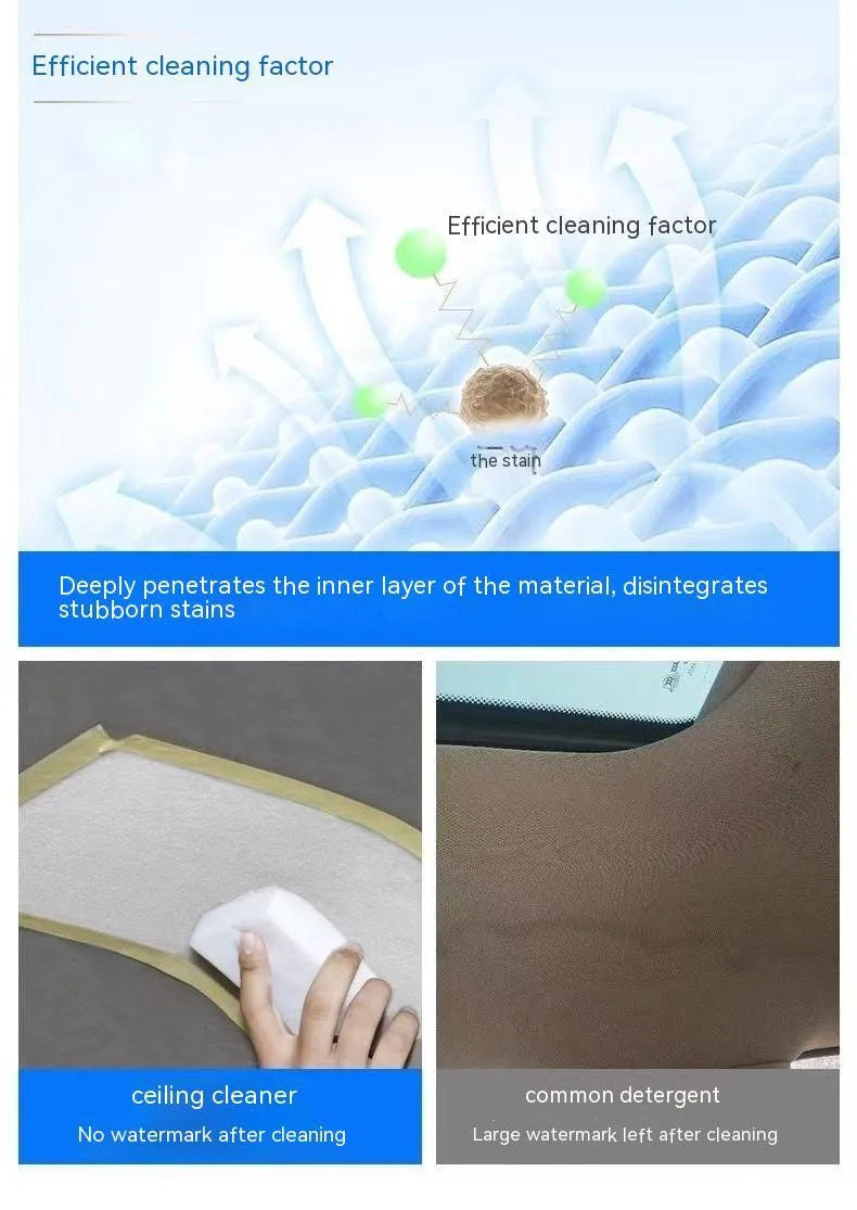 Fabric roof foam cleaner bottles with towel and sponge wipes for interior ceiling cleaning
