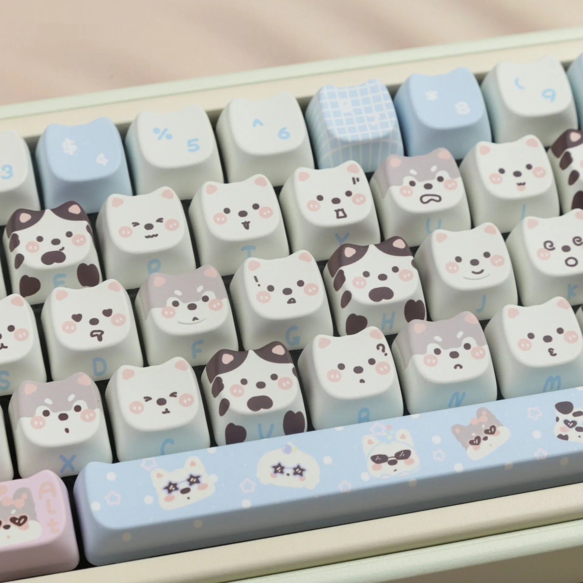 Colourful cat and puppy themed PBT sublimation keycap set for mechanical keyboards