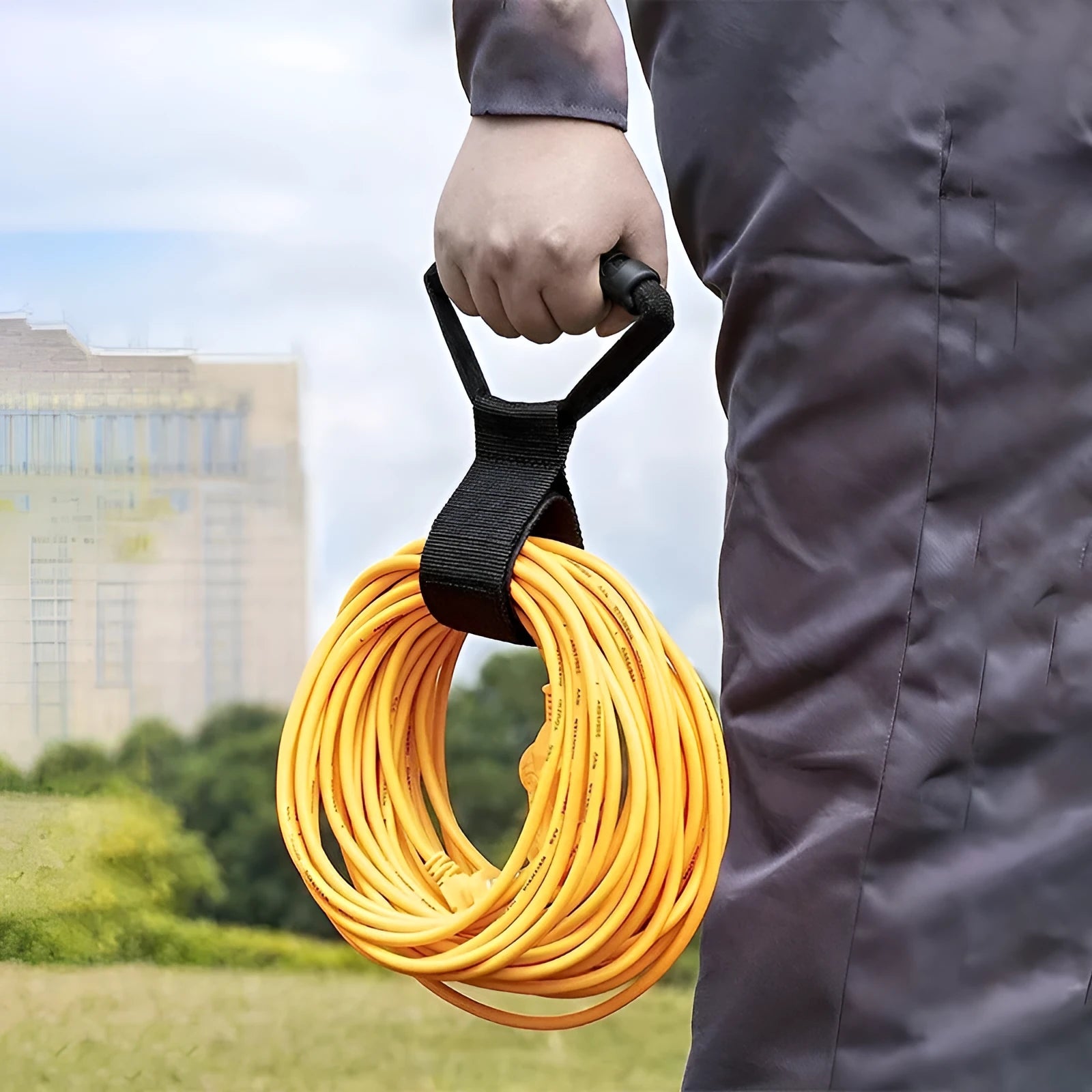 Portable heavy-duty nylon storage strap with Velcro handle in standard colour