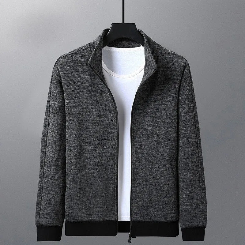 Men's black casual jacket with a stand-up collar and front zip in an athletic fit