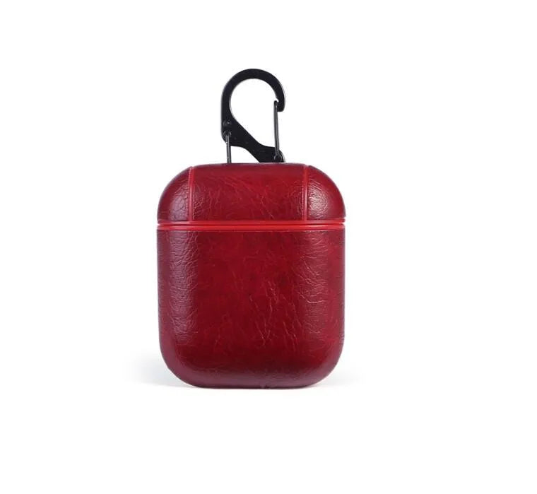 Genuine leather charging case for Apple AirPods in black, brown, light brown, and red colours