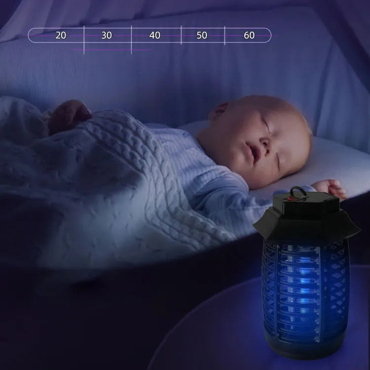 Black aromatherapy mosquito killer lamp with a metal grid, shown with optional AU, EU, UK, or US plug styles.
