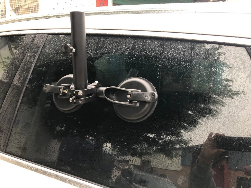 Black off-road car flagpole sucker base with ABS plastic disc and rubber glass attachment