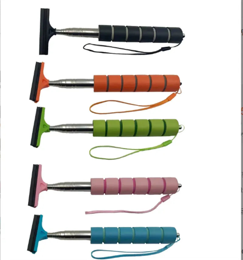 Retractable stainless steel car mirror wiper extended to show 100cm length with rubber cleaning blade.