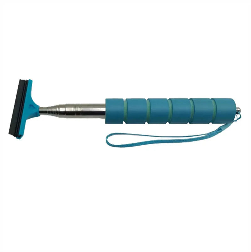 Retractable stainless steel car mirror wiper extended to show 100cm length with rubber cleaning blade.